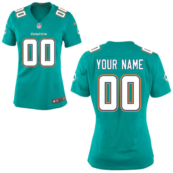 Nike Miami Dolphins Customized Aqua Green Stitched Women's NFL Jersey